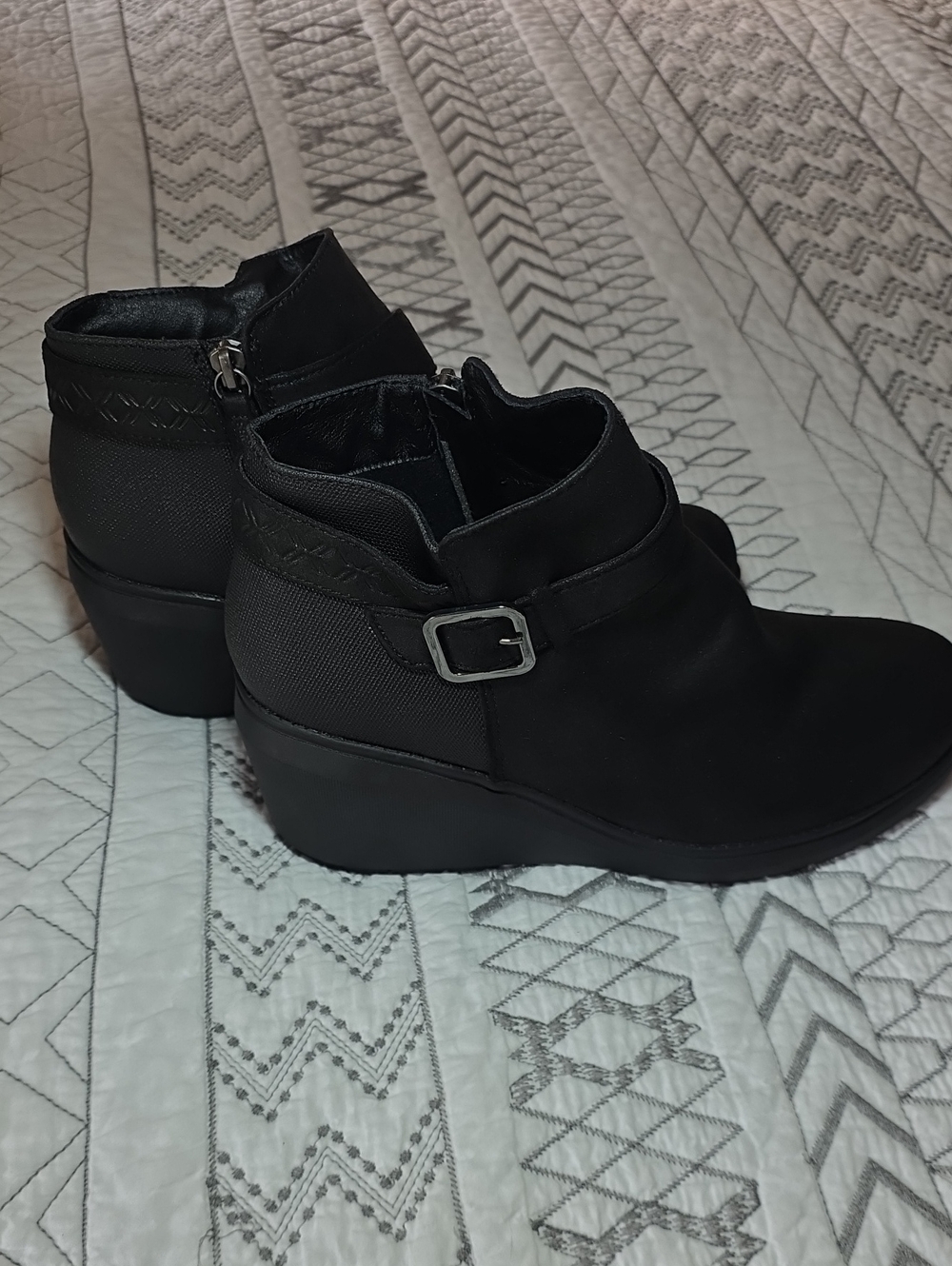 Skechers Bobs Black Wedge Ankle Booties with Buckle